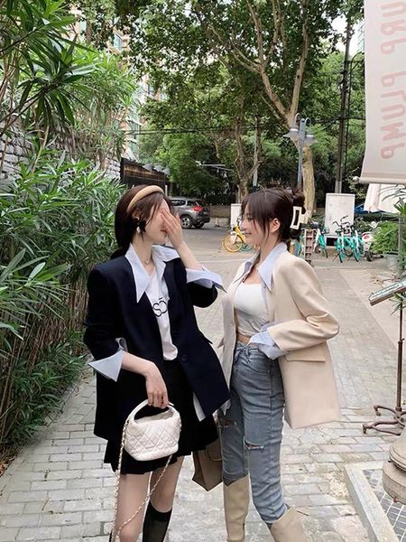 women's suits & blazers fake two-piece splicing western style suit jacket early autumn thin casual design girl hit color top, White;black
women's suits & blazers fake two-piece splicing western style suit jacket early autumn thin casual design girl hit color top, White;black