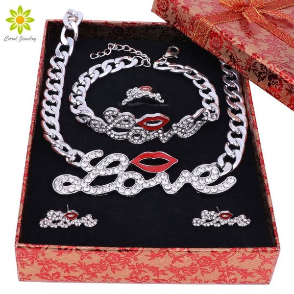 earrings & necklace women jewelry sets cute red lips love/kiss big letter pendant silver color bracelet errings ring set+gift boxes
earrings & necklace women jewelry sets cute red lips love/kiss big letter pendant silver color bracelet errings ring set+gift boxes