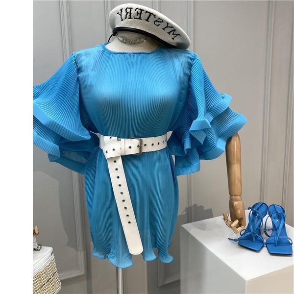 women's blouses & shirts korean women clothes dress pleated femme flare sleeve pullovers short, White
women's blouses & shirts korean women clothes dress pleated femme flare sleeve pullovers short, White