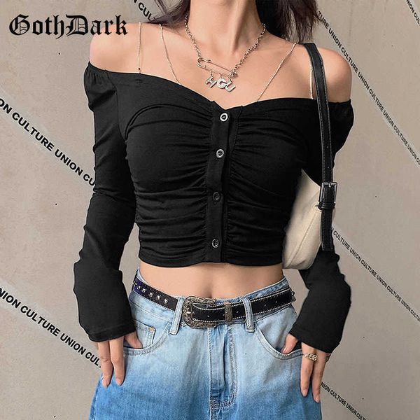 goth dark e-girl off shoulder with chain black t-shirts gothic ruched and button front long sleeve slim women crop cardigan y0621, White
goth dark e-girl off shoulder with chain black t-shirts gothic ruched and button front long sleeve slim women crop cardigan y0621, White