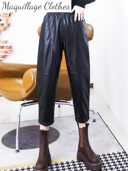 women's pants & capris 2021 spring autumn genuine leather casual ninth sheepskin harem c104, Black;white
women's pants & capris 2021 spring autumn genuine leather casual ninth sheepskin harem c104, Black;white