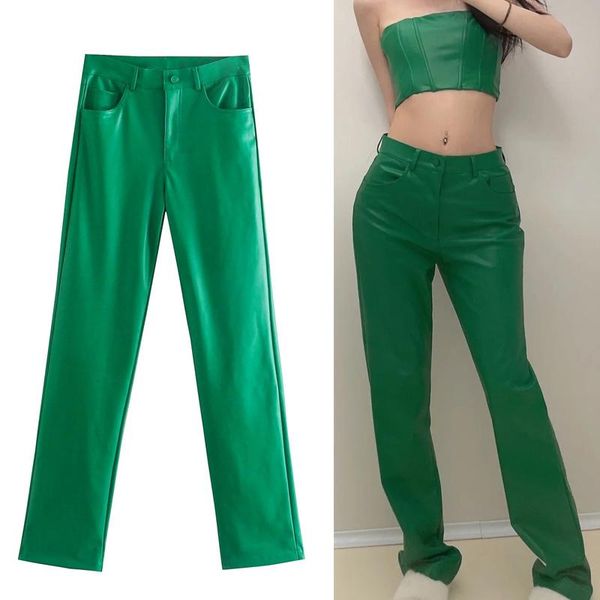 women's pants & capris za 2022 green women high waist faux leather trousers woman fashion autumn coloured straight leg sets streetwear, Black;white
women's pants & capris za 2022 green women high waist faux leather trousers woman fashion autumn coloured straight leg sets streetwear, Black;white