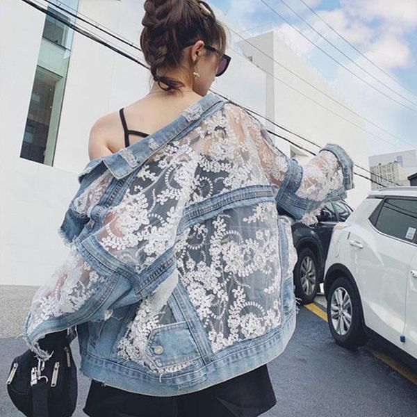 women's jackets 2021 summer long sleeve plus size jeans coat loose lace stitching perspective jacket ladies denim coats, Black;brown
women's jackets 2021 summer long sleeve plus size jeans coat loose lace stitching perspective jacket ladies denim coats, Black;brown