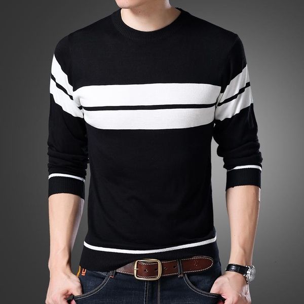 men's sweaters men brand pullovers casual sweater o neck round collar stripe simple slim fit knitting male pullover, White;black
men's sweaters men brand pullovers casual sweater o neck round collar stripe simple slim fit knitting male pullover, White;black