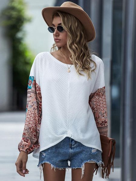 women's t-shirt casual women o-neck long betwing sleeve boho patchwork print tshirts loose slim tumblr aesthetic clothes ropa de, White
women's t-shirt casual women o-neck long betwing sleeve boho patchwork print tshirts loose slim tumblr aesthetic clothes ropa de, White