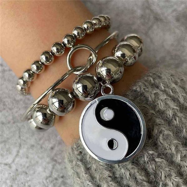 link, chain 3pcs/set antique silver color round bead bagua map knot bracelet set for women girl metal geometric charming bangles, Black
link, chain 3pcs/set antique silver color round bead bagua map knot bracelet set for women girl metal geometric charming bangles, Black