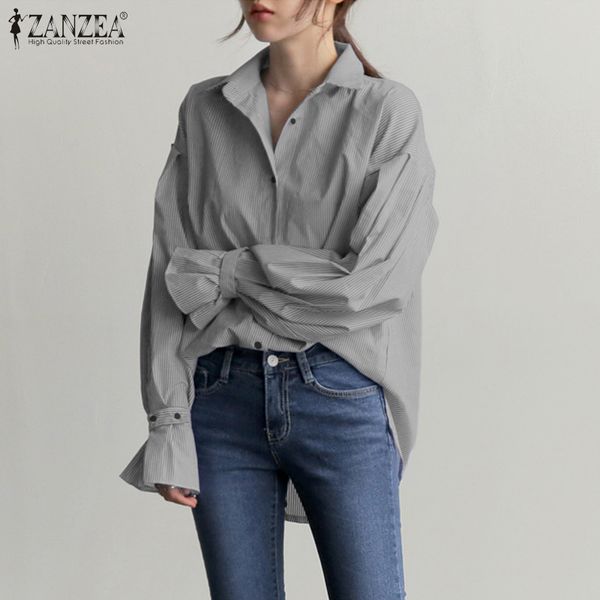 blouses 2021 stylish spring striped shirts women's irregular blouse puff sleeve blusas female button lapel plus size chemise, White
blouses 2021 stylish spring striped shirts women's irregular blouse puff sleeve blusas female button lapel plus size chemise, White