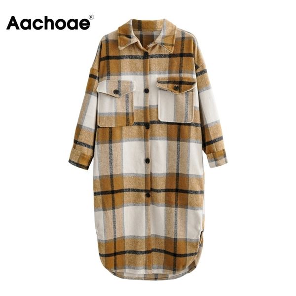 aachoae vintage plaid long woolen coat women sleeve pockets overcoat female turn down collar loose outerwear coats 211020, Black
aachoae vintage plaid long woolen coat women sleeve pockets overcoat female turn down collar loose outerwear coats 211020, Black