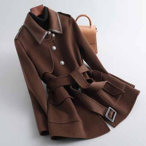 women's wool & blends military double-sided tweed coat middle and long temperament waist closing woolen leather binding process, Black
women's wool & blends military double-sided tweed coat middle and long temperament waist closing woolen leather binding process, Black