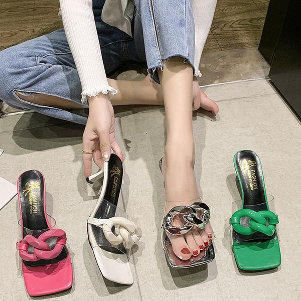 slippers women high heel fashion elegant design chain clear band slides ladies thin sandals open toe casual dress pumps, Black
slippers women high heel fashion elegant design chain clear band slides ladies thin sandals open toe casual dress pumps, Black