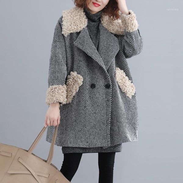 women's wool & blends en long coat striped print lapel winter warm plus size casual womens long-sleeved loose female blend jacket1 ixeb, Black
women's wool & blends en long coat striped print lapel winter warm plus size casual womens long-sleeved loose female blend jacket1 ixeb, Black