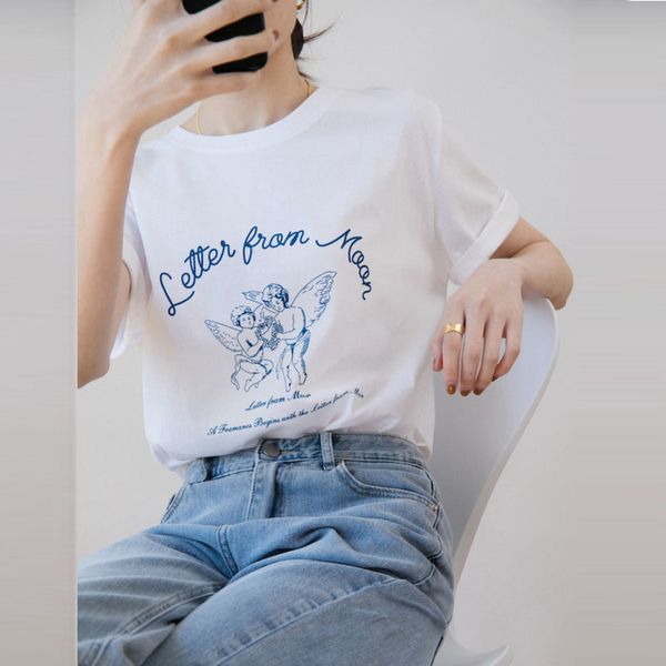 women's t-shirt new vintage cotton t-shirt angel printed round neck t-shirts loose casual fashion summer t shirt xzj2, White
women's t-shirt new vintage cotton t-shirt angel printed round neck t-shirts loose casual fashion summer t shirt xzj2, White