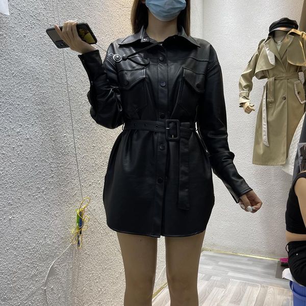 women's leather & faux 2021 autumn mid-length women pu coat plus sashes single-breasted lapel long sleeve biker jacket female loose cas, Black
women's leather & faux 2021 autumn mid-length women pu coat plus sashes single-breasted lapel long sleeve biker jacket female loose cas, Black