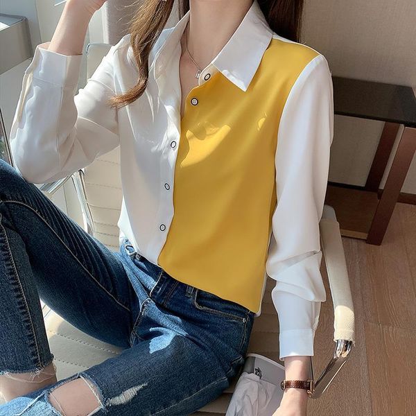 women's blouses & shirts 2021 spring and autumn korean color matching long sleeve shirt design, White
women's blouses & shirts 2021 spring and autumn korean color matching long sleeve shirt design, White
