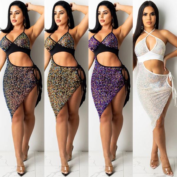 casual dresses sequin halter straps dress lace up hollow out for women club night party wear split fashion summer vestidos, Black;gray
casual dresses sequin halter straps dress lace up hollow out for women club night party wear split fashion summer vestidos, Black;gray