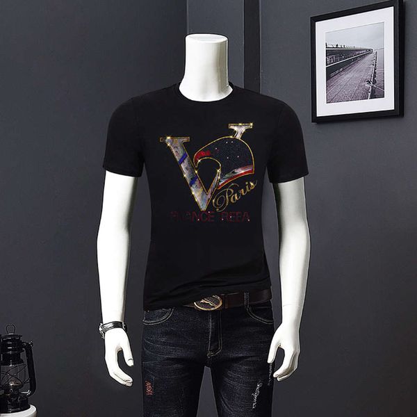 t shirt summer personality fashion brand cotton drilling trend slim short sleeve t-shirt men's, White;black
t shirt summer personality fashion brand cotton drilling trend slim short sleeve t-shirt men's, White;black