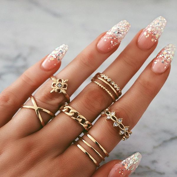 cluster rings 8 pcs/ set fashion female gold geometric flower round crystal irregular ring exquisite party wedding clothing accessories, Golden;silver
cluster rings 8 pcs/ set fashion female gold geometric flower round crystal irregular ring exquisite party wedding clothing accessories, Golden;silver