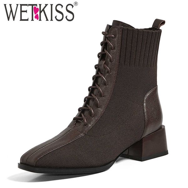 wetkiss woolen sock boots women cow leather shoes cross tied chunky heels ankle boots woman short booties square toe 210630, Black
wetkiss woolen sock boots women cow leather shoes cross tied chunky heels ankle boots woman short booties square toe 210630, Black