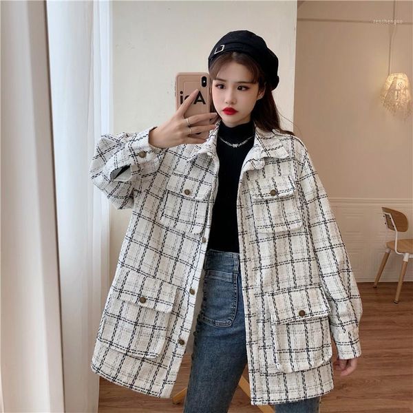 women's wool & blends women autumn woolen coats 2021 fashion spring female plaid color retro vintage outercoats korean with belt pocket, Black
women's wool & blends women autumn woolen coats 2021 fashion spring female plaid color retro vintage outercoats korean with belt pocket, Black