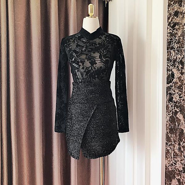 two piece dress skirt suit 2021 disc button flocking perspective + bright silk split ends irregular high waist two-piece women, White
two piece dress skirt suit 2021 disc button flocking perspective + bright silk split ends irregular high waist two-piece women, White