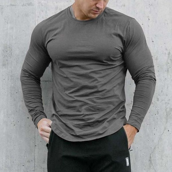 cotton sports base shirt long sleeve men's muscle fitness solid color tight elastic thin training round neck, Gray
cotton sports base shirt long sleeve men's muscle fitness solid color tight elastic thin training round neck, Gray