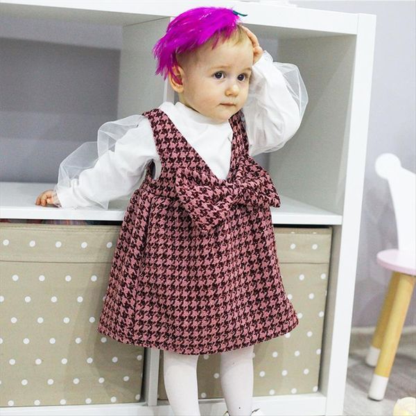 girls western style plaid dress long sleeve strap spring bowknot kids clothing set t shirt skirt, White
girls western style plaid dress long sleeve strap spring bowknot kids clothing set t shirt skirt, White
