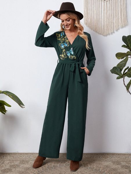 emery rose butterfly print surplice neck wide leg belted jumpsuit h42z#, White
emery rose butterfly print surplice neck wide leg belted jumpsuit h42z#, White