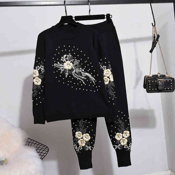 pant autumn tracksuit women beading flower knitted sweater + pencil pants two piece set female casual pullover trousers suit, White
pant autumn tracksuit women beading flower knitted sweater + pencil pants two piece set female casual pullover trousers suit, White