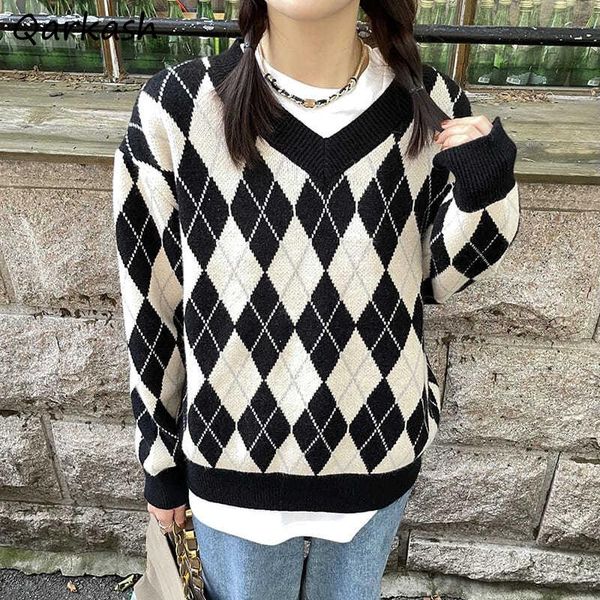 women's sweaters retro sweater pullovers women classic ins argyle young preppy japanese style knitted loose students chic leisure warm, White;black
women's sweaters retro sweater pullovers women classic ins argyle young preppy japanese style knitted loose students chic leisure warm, White;black