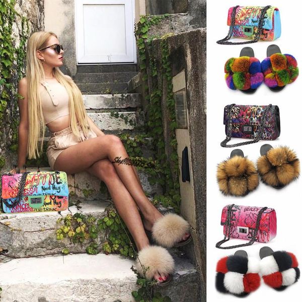 women's real fur fluffy slippers cute home furry shoes ladies fashion graffiti shoulder bags jelly bag set messenger, Black
women's real fur fluffy slippers cute home furry shoes ladies fashion graffiti shoulder bags jelly bag set messenger, Black