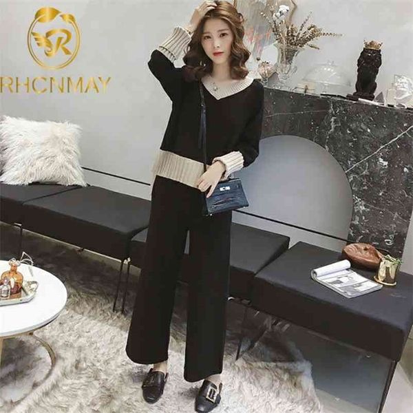 korea style autumn and winter splicing color v-neck loose knitted high waist wide leg pants fashion two piece set 210520, White
korea style autumn and winter splicing color v-neck loose knitted high waist wide leg pants fashion two piece set 210520, White