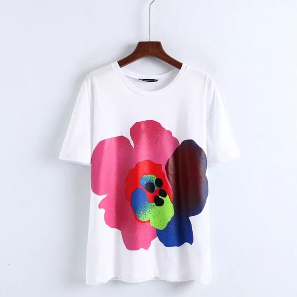 fashion women flower printing short sleeve knitting t shirt casual o neck loose t817 210430, White
fashion women flower printing short sleeve knitting t shirt casual o neck loose t817 210430, White