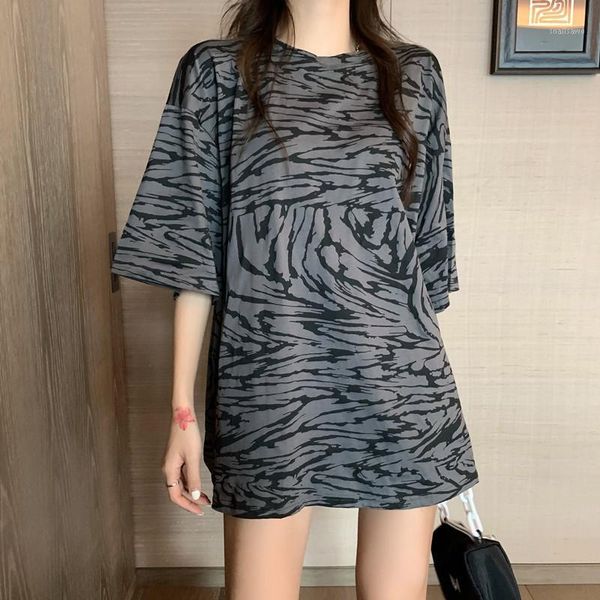 women's t-shirt summer fashion print tshirt round neck pullover striped zebra loose mid-length women harajuku korean, White
women's t-shirt summer fashion print tshirt round neck pullover striped zebra loose mid-length women harajuku korean, White