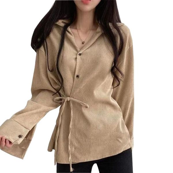 women's blouses & shirts 2021 women spring summer corduroy vintage oversize office korean style lace up ladies cl839, White
women's blouses & shirts 2021 women spring summer corduroy vintage oversize office korean style lace up ladies cl839, White