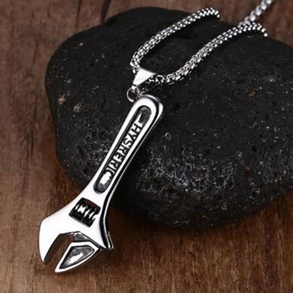 pendant necklaces men's hip hop necklace rock style jewelry locomotive wrench chain link, Silver