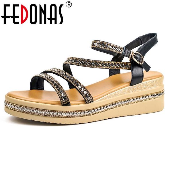 dress shoes fedonas rhinestone women sandals platform genuine leather buckle summer est woman office lady party, Black
dress shoes fedonas rhinestone women sandals platform genuine leather buckle summer est woman office lady party, Black