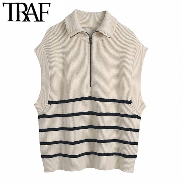 traf women fashion loose striped knit vest sweater vintage zip-up high neck sleeveless female waistcoat chic 211008, Black;white
traf women fashion loose striped knit vest sweater vintage zip-up high neck sleeveless female waistcoat chic 211008, Black;white
