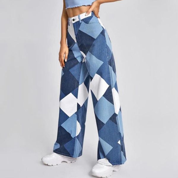 women's jeans lugentolo brown patchwork woman high-rise straight printed plaid loose washed trousers women, Blue
women's jeans lugentolo brown patchwork woman high-rise straight printed plaid loose washed trousers women, Blue