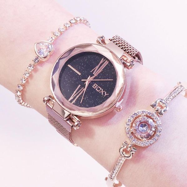 woman watches set 3pcs magnetic mesh band starry sky ladies watch luxury rose gold zegarek damski reloj roman female clock wristwatches, Slivery;brown
woman watches set 3pcs magnetic mesh band starry sky ladies watch luxury rose gold zegarek damski reloj roman female clock wristwatches, Slivery;brown