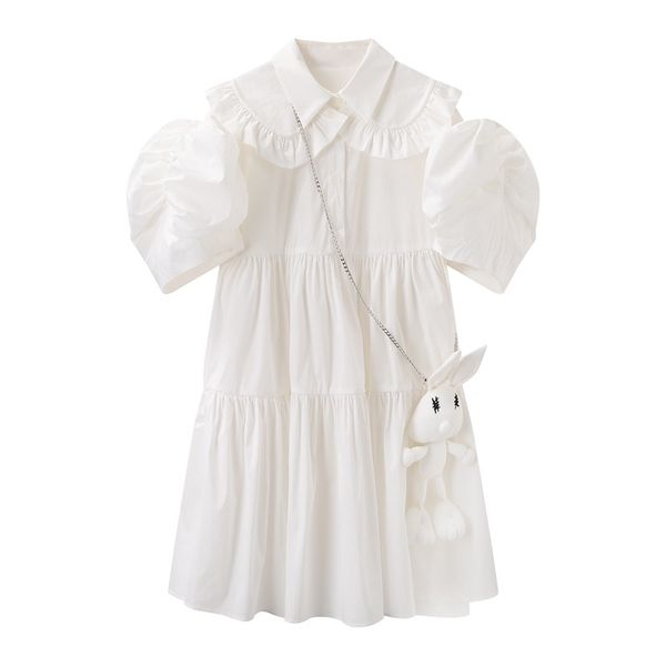 women's new baby collar bubble sleeve white dress rabbit pendant p31101194, Black;white 
women's new baby collar bubble sleeve white dress rabbit pendant p31101194, Black;white