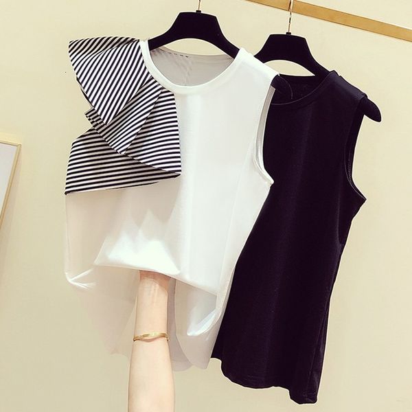 t shirt woman summer wear elegant stripes flounced joint sleeveless crew neck tshirt women's casual tee, White
t shirt woman summer wear elegant stripes flounced joint sleeveless crew neck tshirt women's casual tee, White