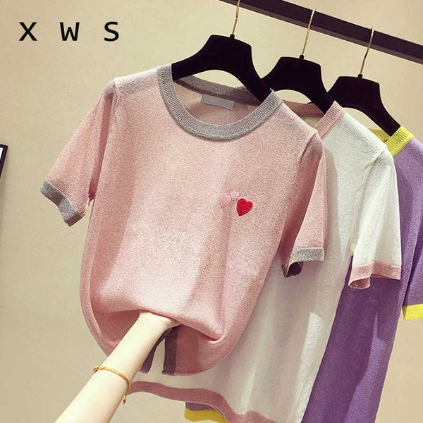 summer oversize sweater and pullover short sleeve o neck love embroidery kint jumper casual fashion shiny thin sweater 210604, White;black
summer oversize sweater and pullover short sleeve o neck love embroidery kint jumper casual fashion shiny thin sweater 210604, White;black