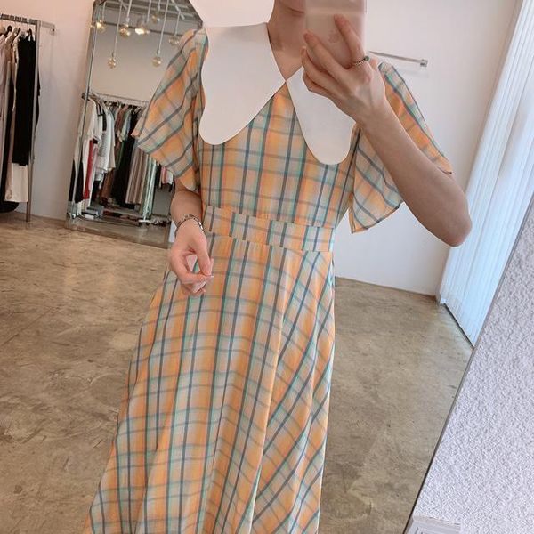casual dresses korean chic gentle super fairy cute youth-looking contrast color lapels design plaid slimming short sleeve dress for women, Black;gray
casual dresses korean chic gentle super fairy cute youth-looking contrast color lapels design plaid slimming short sleeve dress for women, Black;gray