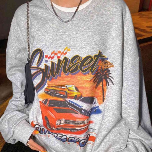 car round neck sweater women's hip hop coat spring and autumn thin top, Black 
car round neck sweater women's hip hop coat spring and autumn thin top, Black