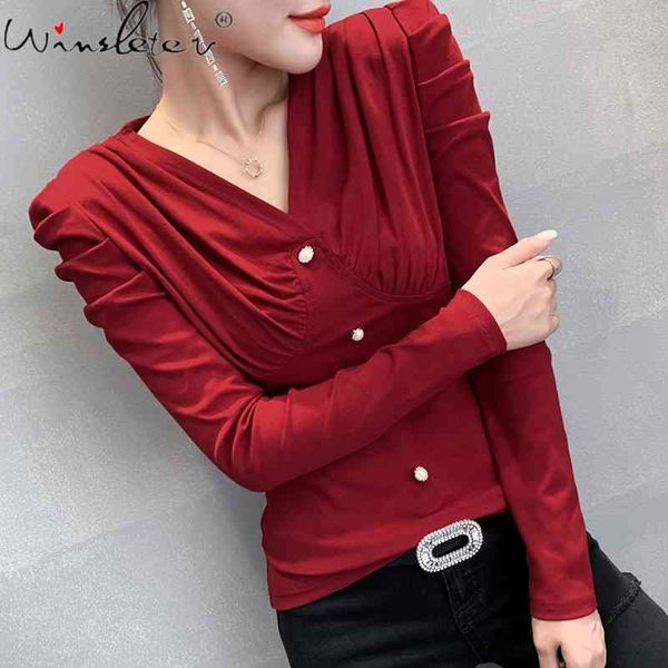 women's t-shirt fall winter korean style t-shirt fashion solid v-neck button fold women ropa mujer puff sleeve bottoming shir, White
women's t-shirt fall winter korean style t-shirt fashion solid v-neck button fold women ropa mujer puff sleeve bottoming shir, White