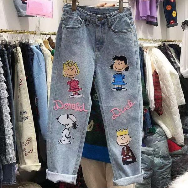 women's jeans spring and summer new korean high waist cartoon printed woman n7tj, Blue
women's jeans spring and summer new korean high waist cartoon printed woman n7tj, Blue