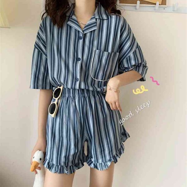 casual korean summer striped chic vintage all match sleepwear loose retro short sleeves homewear pajamas sets 210525, Black;red
casual korean summer striped chic vintage all match sleepwear loose retro short sleeves homewear pajamas sets 210525, Black;red