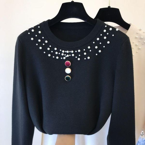 women's sweaters sweater 2021 autumn winter loose long-sleeved pullover bottoming shirt beaded round neck female knitwear, White;black
women's sweaters sweater 2021 autumn winter loose long-sleeved pullover bottoming shirt beaded round neck female knitwear, White;black