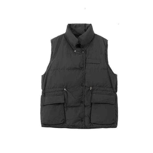 korea dongdamen 2021 winter women's solid color waist closing stand collar down vest coat et, Black;white
korea dongdamen 2021 winter women's solid color waist closing stand collar down vest coat et, Black;white