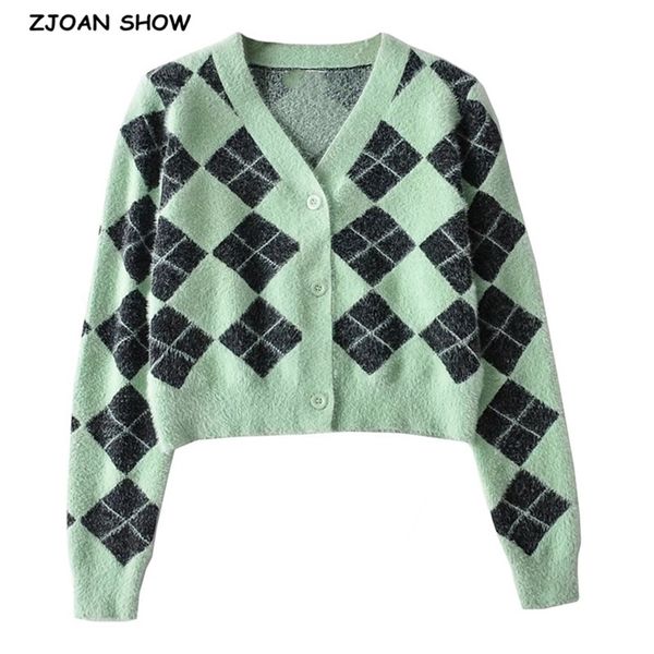 stylish 80s argyle plaid knitted cardigan woman's sweater v-neck long sleeve jumper geometric short knitwear green 3 colors 210429, White;black
stylish 80s argyle plaid knitted cardigan woman's sweater v-neck long sleeve jumper geometric short knitwear green 3 colors 210429, White;black